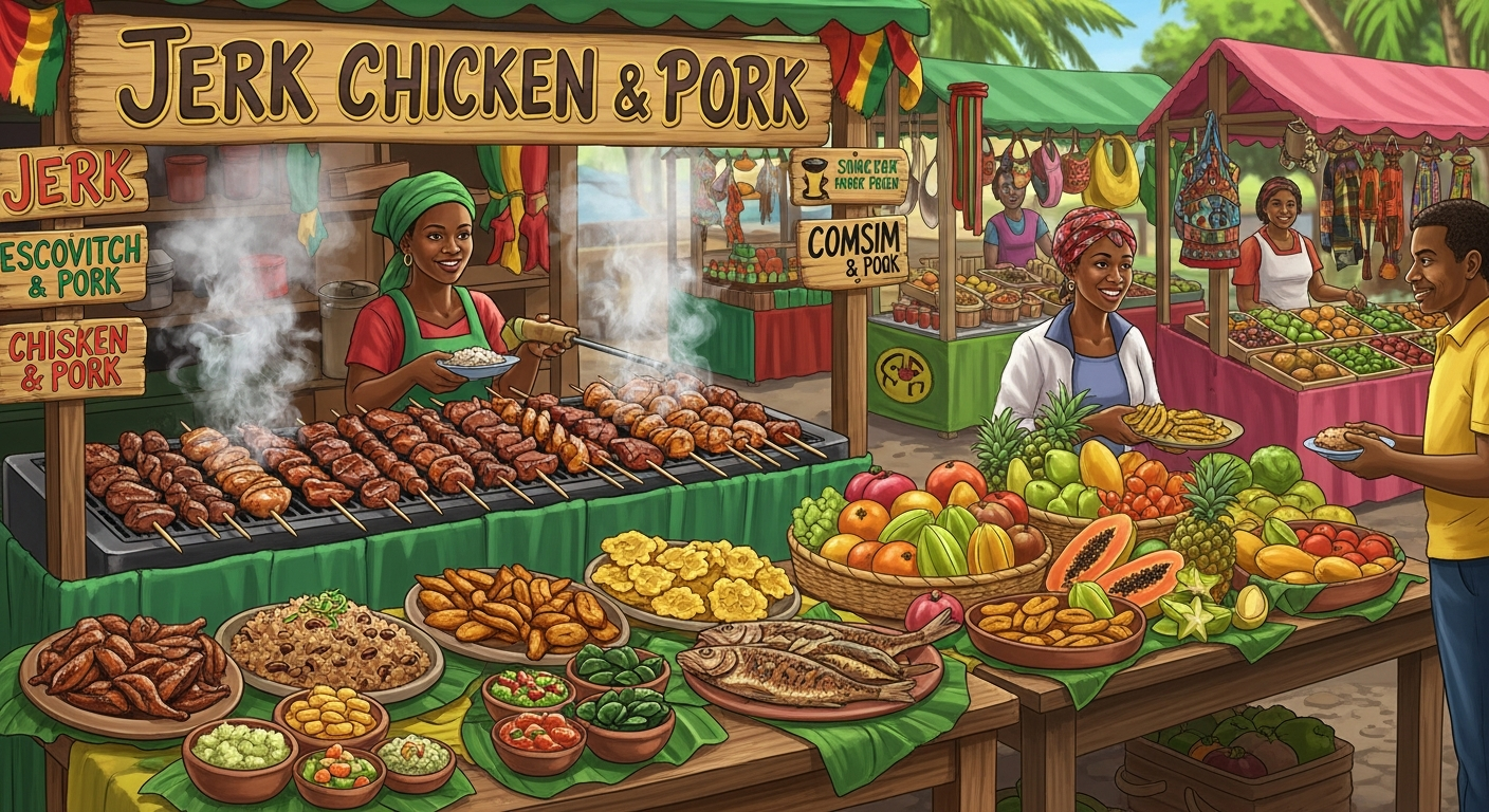 Panoramic view of Jamaica's Blue Mountains where jerk cooking traditions began