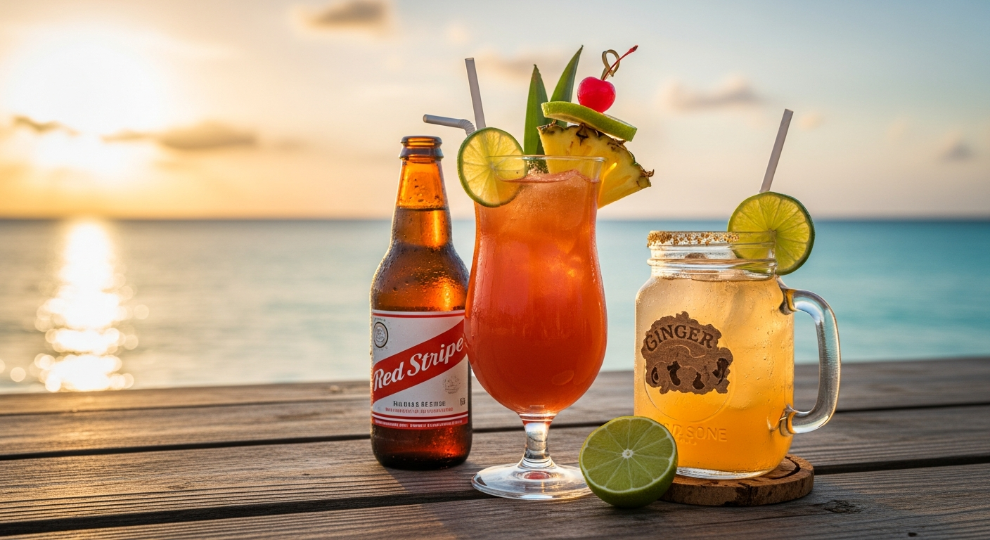 Drink pairings for jerk chicken — sorrel, ginger beer, and rum cocktails