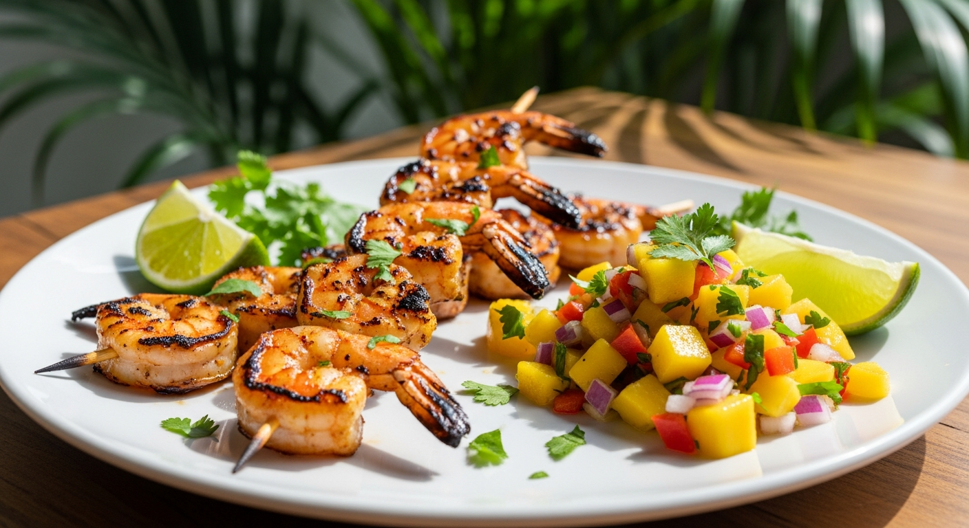 Jerk shrimp alongside chicken — mixed grill pairing ideas