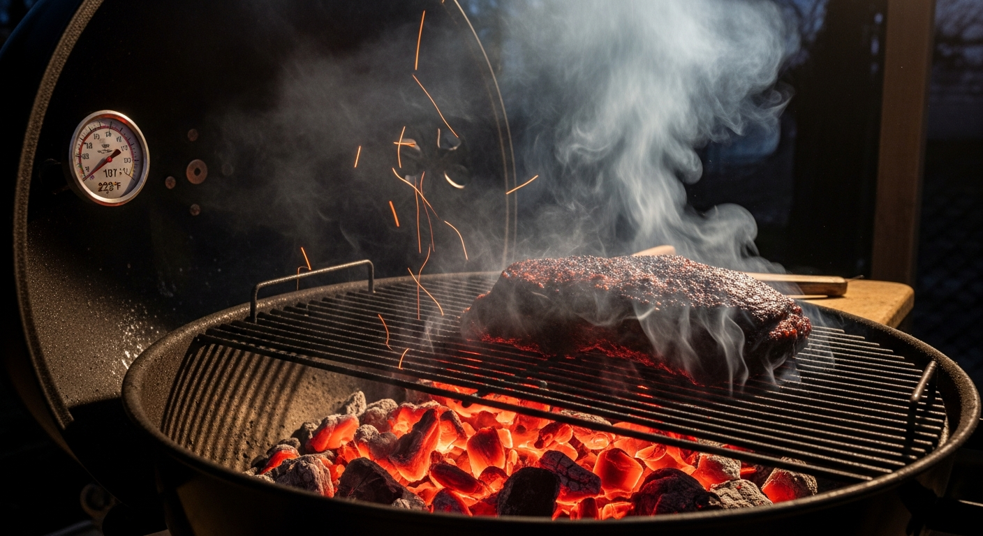 Low and slow jerk chicken cooking technique on charcoal