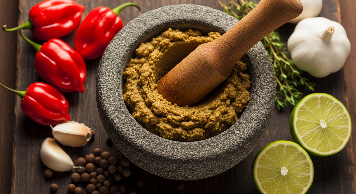Authentic Jamaican jerk marinade ingredients and paste