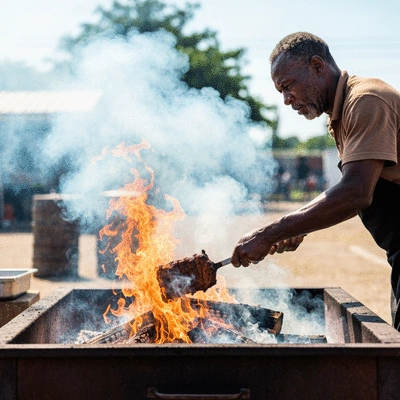 Traditional Jamaican jerk pit cooking with smoke rising, historical context, no text, clean image